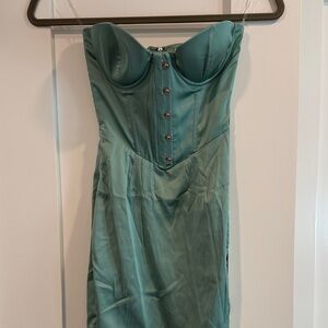 Oh Polly Strapless Teal Dress